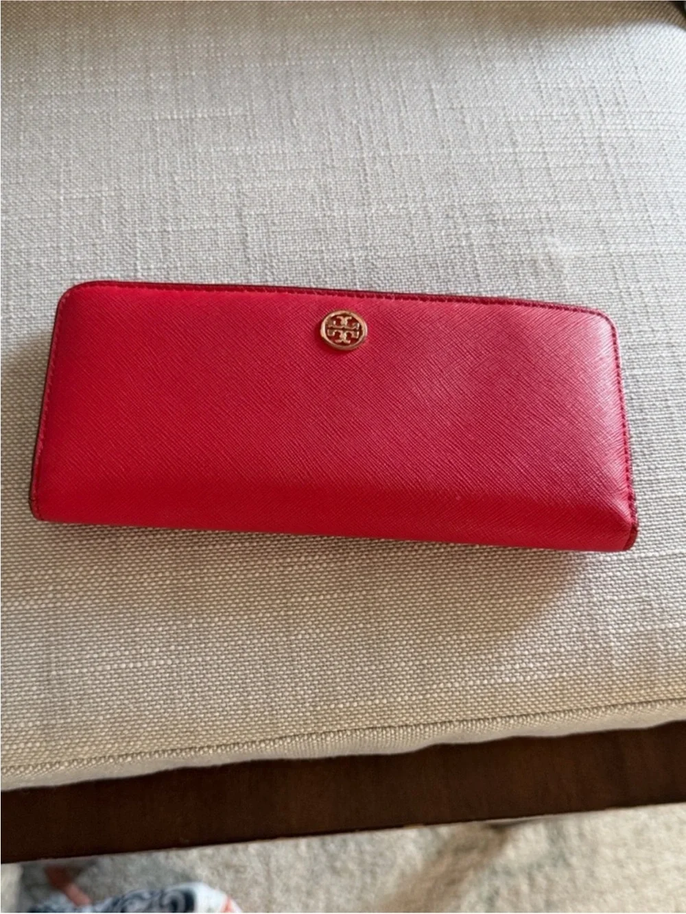 Tory Burch Red Zip-Around Continental Wallet with Gold Logo